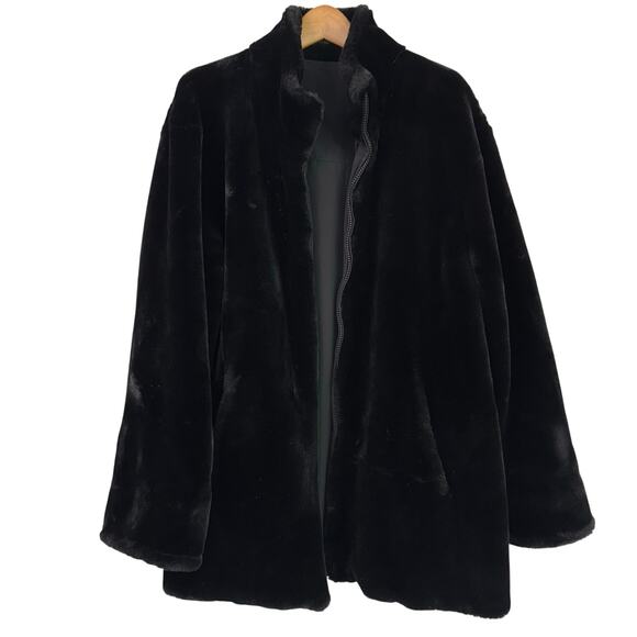 Westbound Vintage Faux Fur Black Coat Reversible Medium Raincoat Winter Jacket - Picture 1 of 8